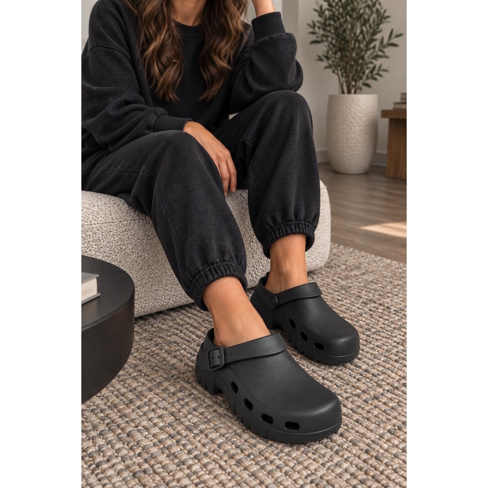Birkenstock Birki Flow EVA Clogs Black Platform Water Friendly Shoes EU 38